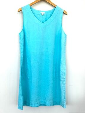 J. Jill Turquoise Sleeveless Midi Dress, in 💯 Linen Fabric
